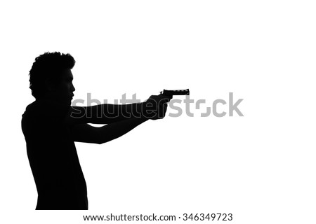 Silhouette Young Man Ponytail Shooting Rifle Stock Photo 82577968 ...