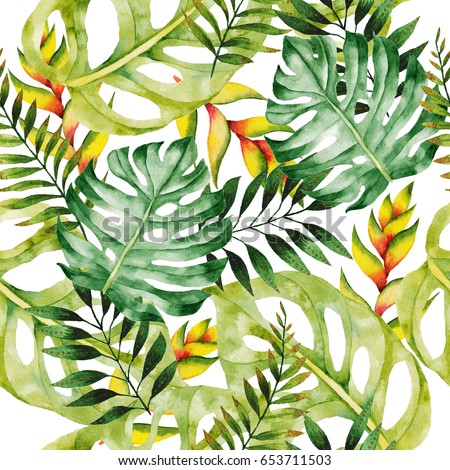 Seamless Tropical Leaves Print Pattern Background Stock Vector ...