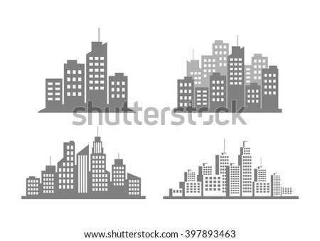 Black City Icons On White Background 스톡 벡터 325592363 - Shutterstock