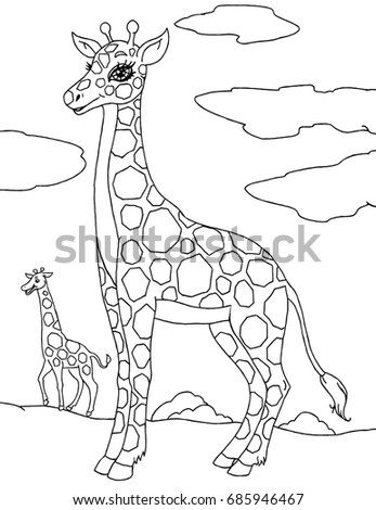 Coloring Pages Animals Little Cute Giraffe Stock Vector 413641501