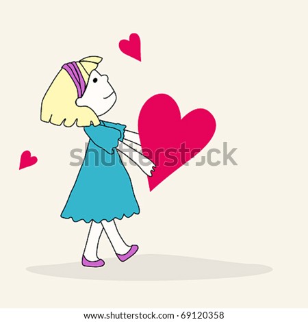 Cute Little Girl Holding Heart Vector Stock Vector 93625177 - Shutterstock