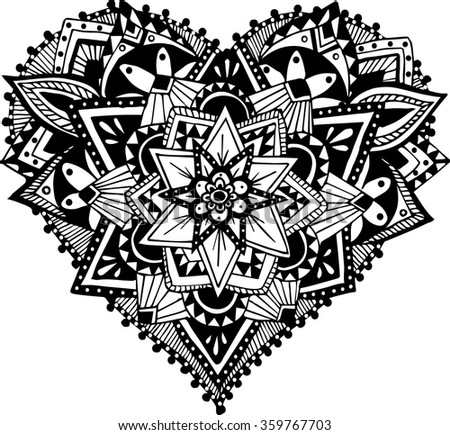 Download Handdrawn Heart Mandala Dreamcatcher Feathers Ethnic Stock ...