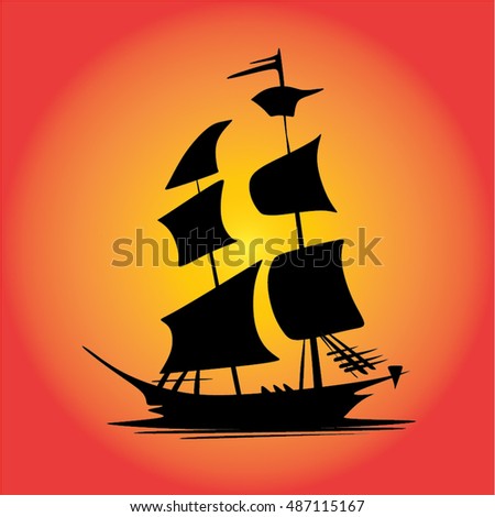 Silhouette Illustration Pirate Ship Stock Vector 86568850 - Shutterstock