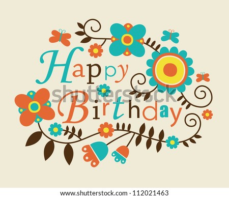 Cute Happy Birthday Card Vector Illustration Stock Vector 96181526 ...