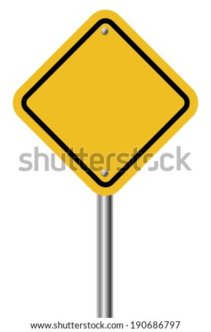 Blank diamond shaped warning yellow sign isolated on white background ...