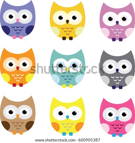 Set Six Cartoon Owls Various Emotions Stock Vector 82145908 - Shutterstock