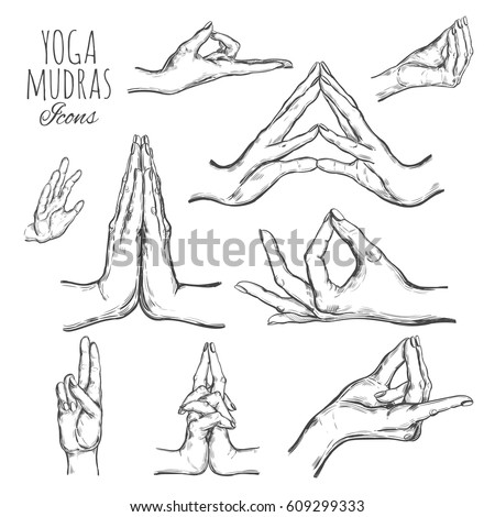 Vector Hand Drawn Set 9 Mudras Stock Vector 565680379 - Shutterstock