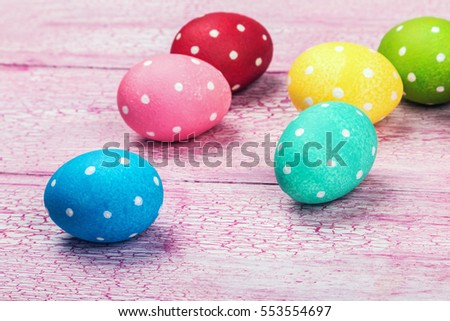 Colored Easter Eggs On Wooden Background Stock Photo 259943432 ...