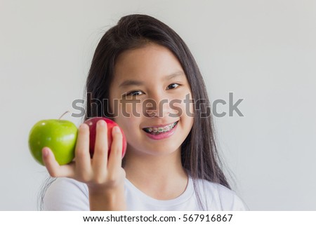 Singing midget duke Asian girl with apple