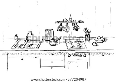 Kitchen Sink Kitchen Worktop Sink Sketch Stock Vector 515908582