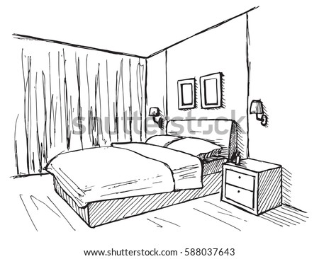 Bedroom Modern Interior Sketch Stock Vector 395212978 - Shutterstock