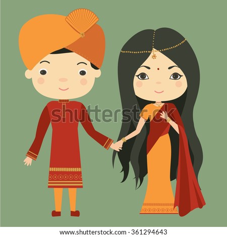 Indian Couple Traditional Costumes Indian Girl Stock Vector 361294643 ...