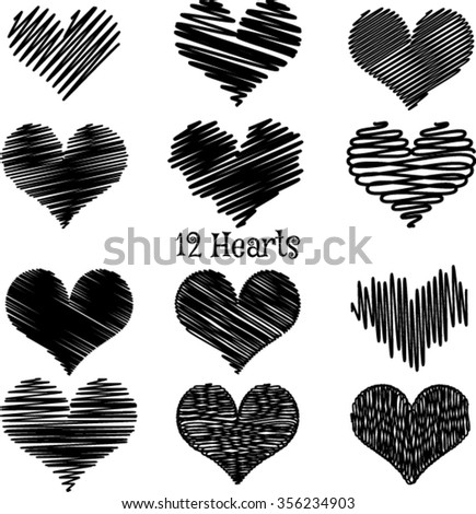 Line Art Hearts Hatching Hearts Stock Vector 474815575 - Shutterstock