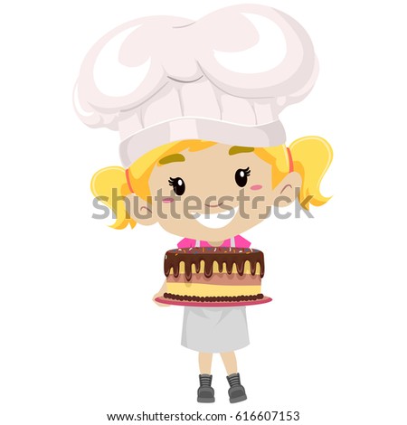 Illustration Cute Little Girl Baking Cake Stock Vector 141293611 ...