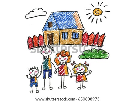 Happy Family Childrens Drawing Vector Stock Vector 74967775 - Shutterstock