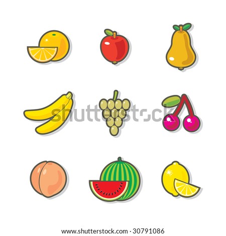 Set Cute Colorful Cartoon Fruit Icons Stock Illustration 87591214