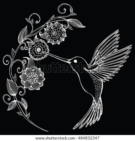 Flying Hummingbird Hummingbird Flowers Stylized Bird Stock Vector ...