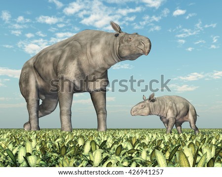 Adult Paraceratherium Baby Paraceratherium computer ...