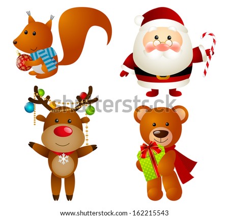 Set Christmas Cartoon Characters Stock Vector 162190697 - Shutterstock