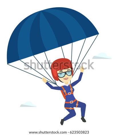 Caucasian Skydiver Flying Parachute Young Happy Stock Vector 731192578 ...