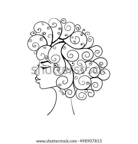 Vector Silhouette Girl Curly Hair Stock Vector 156575717 - Shutterstock