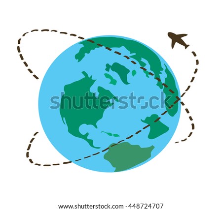 Plane Travel Around The World Symbol Vector Plane Travel Around The World Symbol Vector