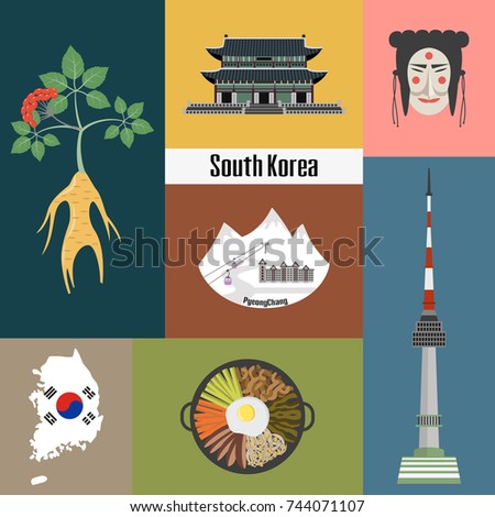 Korean Culture Symbols Flat Icons Set Stock Illustration 386107663 ...