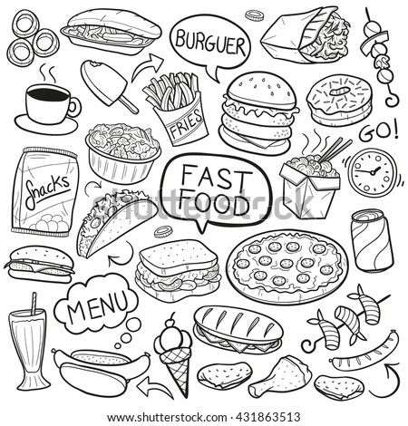 Download Fast Food Doodle Icons Hand Made Stock Vector 431863513 - Shutterstock