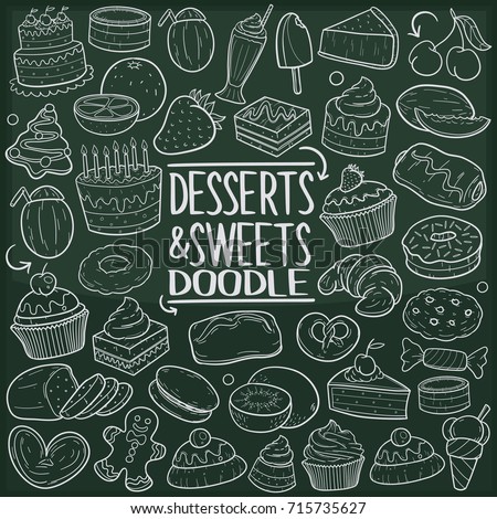 Dessert Sweets Food Doodle Icons Hand Stock Vector 653227939 - Shutterstock