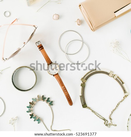 Woman Trendy Fashion Accessories Arrangement On Stock Photo 524562859 ...