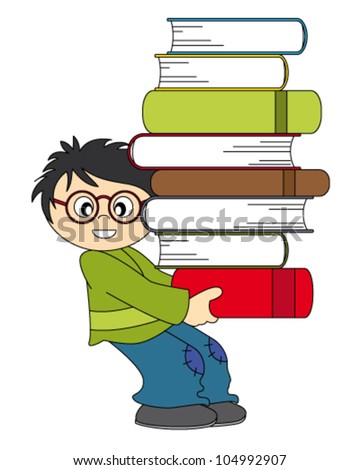 Cartoon Happy Librarian Running Trolley Books Stock Illustration ...