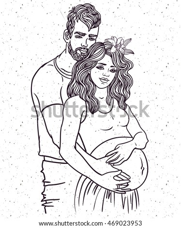 Universal Creative Illustration Pregnant Her Husband Stock Illustration ...