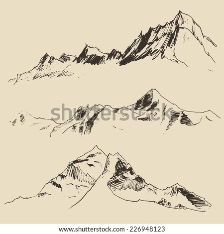 Contours Mountains Engraving Vector Illustration Hand Stock Vector ...