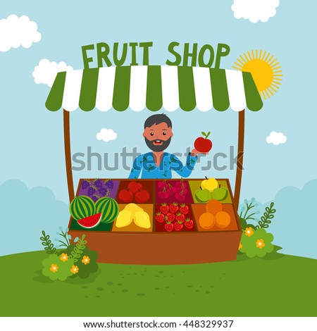 Illustration Man Standing Beside Vegetable Stand Stock Vector 203824867 - Shutterstock