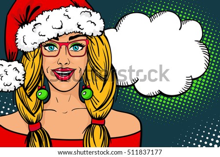 Pop Art Wow Christmas Face Sexy Stock Vector Shutterstock