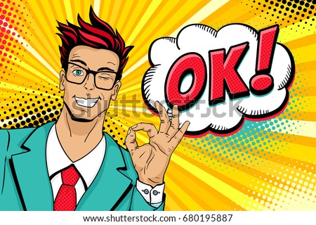 Wow Face Pop Art Man Young Stock Vector 404536726 