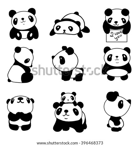 Panda Cartoon Character Various Expression Stock Vector 117201463 ...