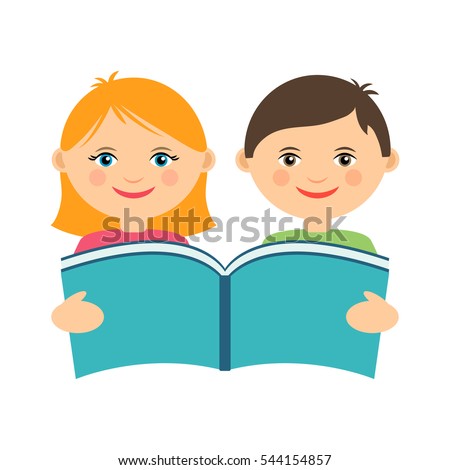 Vector Illustration Cartoon Boy Girl Reading Stock Vector 142901062 ...