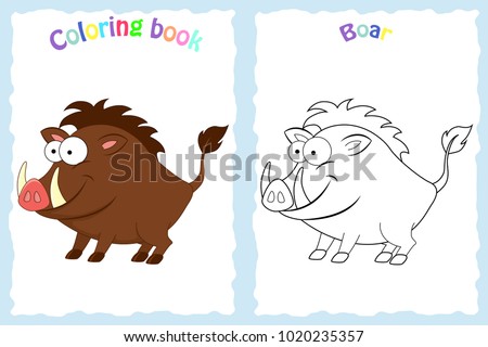 coloring book page for preschool children with colorful boar and sketch to color children education - Pictures To Color For Children coloring book page for preschool children with colorful boar and sketch to color children education - Pictures To Color For Children