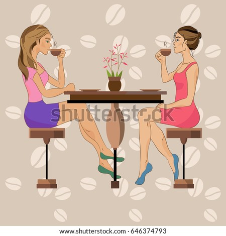 Two Ladies Drinking Coffee Cozy Cafe Stock Vector 42072406 - Shutterstock