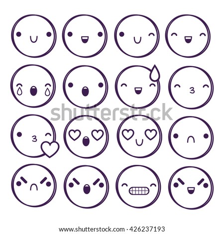 Collection Facial Expressions Vector Stock 185100884 Set Flat Emoticon Illustration