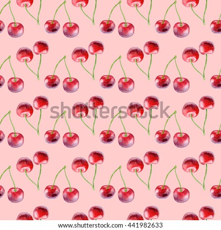 Cute Pink Seamless Pattern Cherries Repeating Stock Vector 131088530 ...