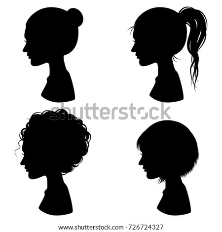 Collection Woman  Silhouettes  Profile Different Hair Stock 