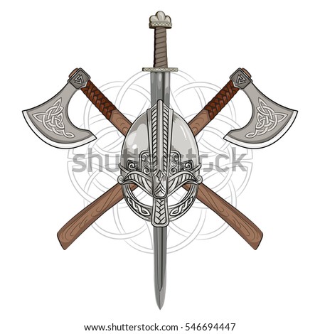 Viking Helmet Crossed Viking Axes Scandinavian Stock Vector 626687678 ...