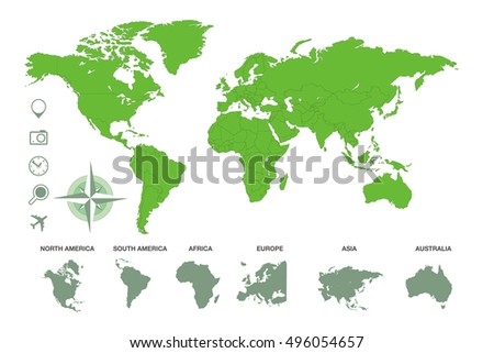 detailed vector world map green colors stock vector 51696763 shutterstock