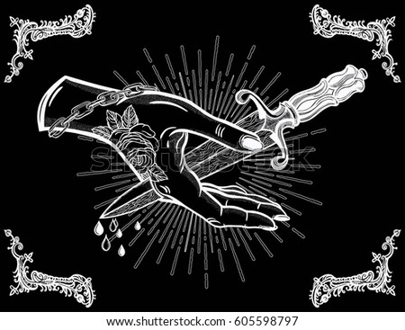 traditional tattoo flash rose knife romantic stock vector traditional tattoo flash rose knife romantic stock vector