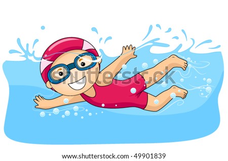 Illustration Swimming Little Girl Swim Caps Stock Vector 134721806 ...