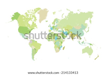 Detailed Vector World Map Green Colors Stock Vector 51696763 - Shutterstock