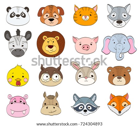 Vector Illustration Animal Faces Including Squirrel Stock Vector ...