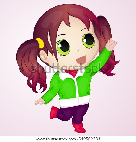 stock vector cute anime chibi little girl trying to take something simple cartoon style vector illustration 519502333